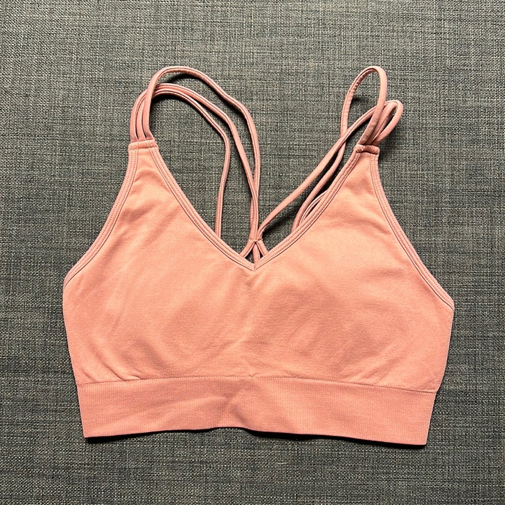 Fabletics rose pink strappy back bra size small